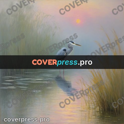 Monet style drawing: heron in fog by the water