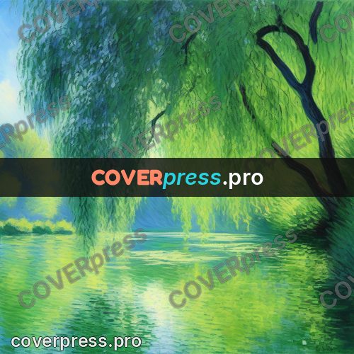 Monet style drawing: willow above the water