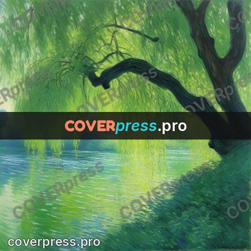 Monet style drawing: willow above the water