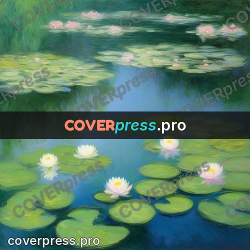 Monet style drawing: water lilies on a pond