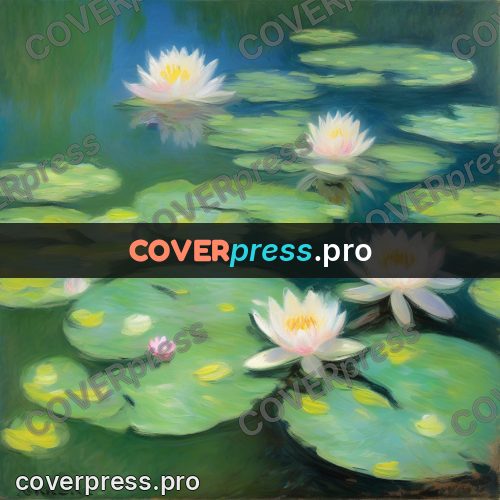 Monet style drawing: water lilies on a pond