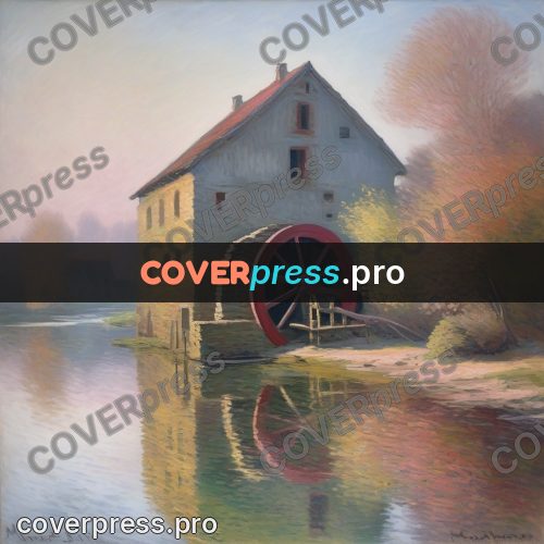 Monet style drawing: mill with a water wheel