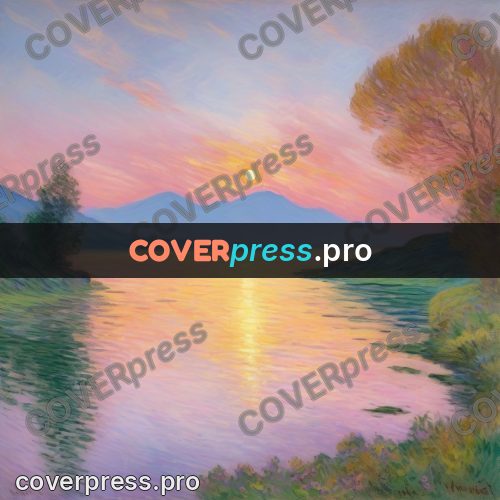 Monet style drawing: lake in a pink sunset