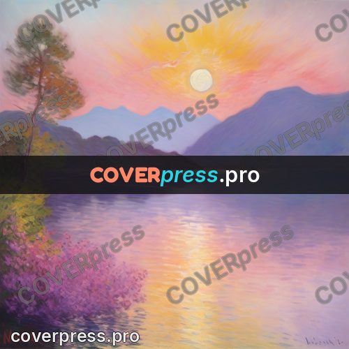 Monet style drawing: lake in a pink sunset