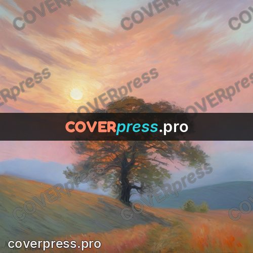 Monet style drawing: tree on a slope at sunset