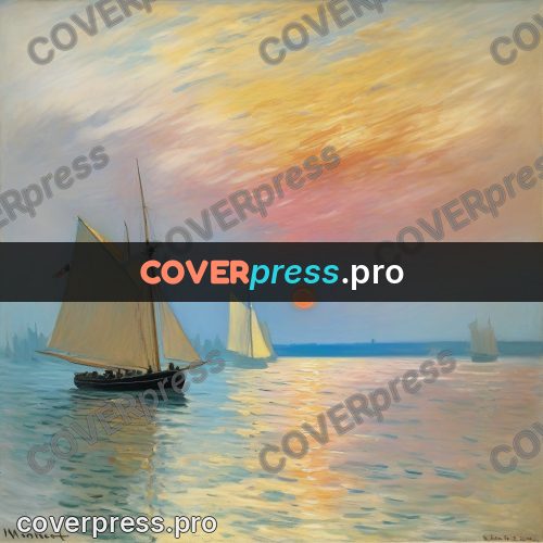 Monet style drawing: sailboats on sunset water