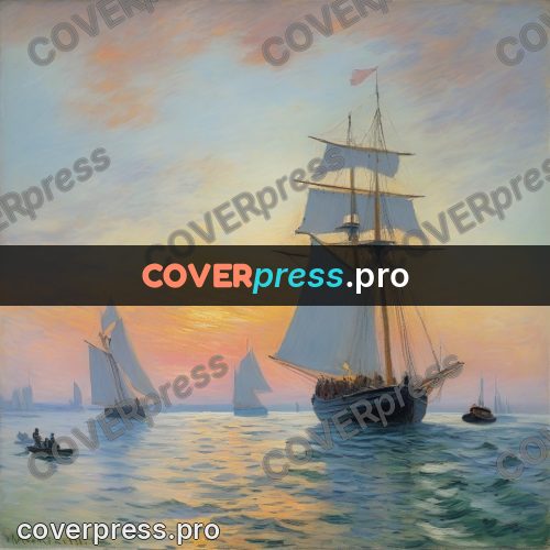 Monet style drawing: sailboats on sunset water