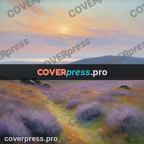 Monet style drawing: heather moor at dawn