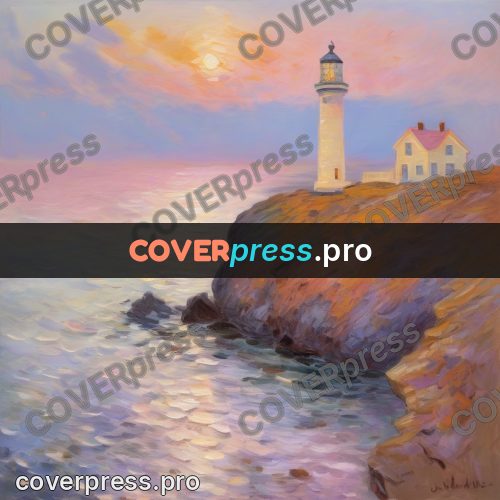 Monet style drawing: lighthouse on the sea cliffs