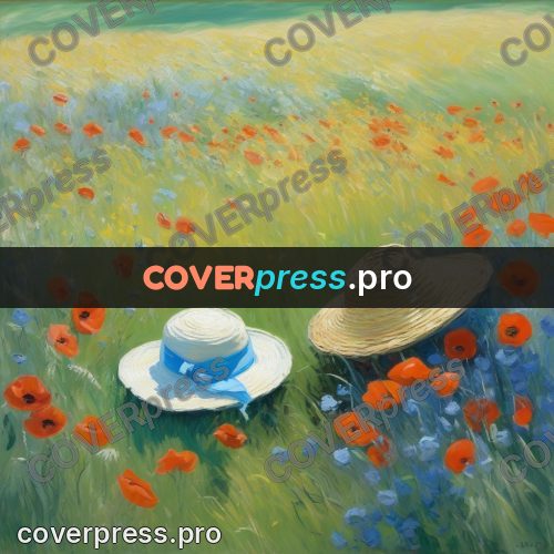 Monet style drawing: straw hat in a meadow