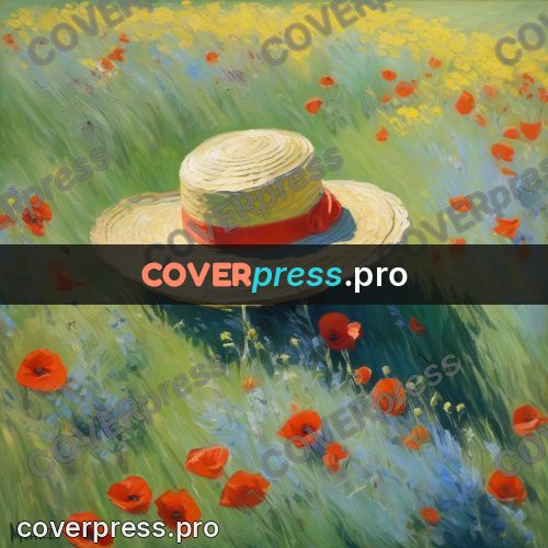 Monet style drawing: straw hat in a meadow