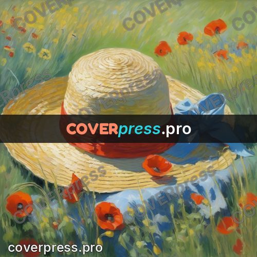 Monet style drawing: straw hat in a meadow
