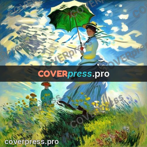 Monet style drawing: woman with a parasol