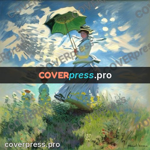 Monet style drawing: woman with a parasol