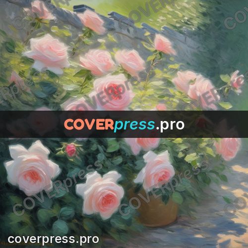 Monet style drawing: bush of pink roses