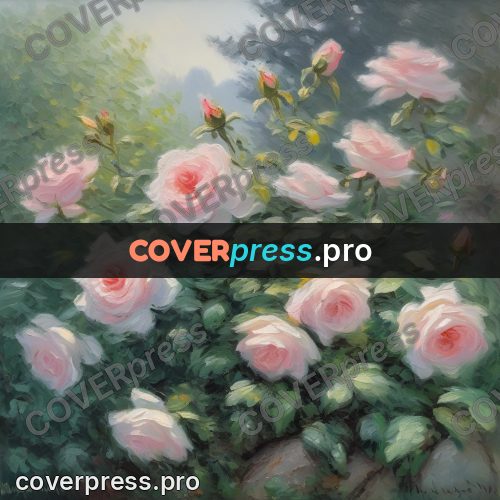 Monet style drawing: bush of pink roses