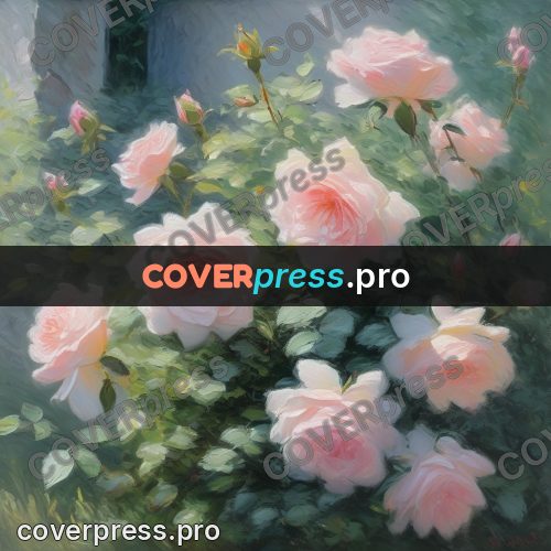 Monet style drawing: bush of pink roses