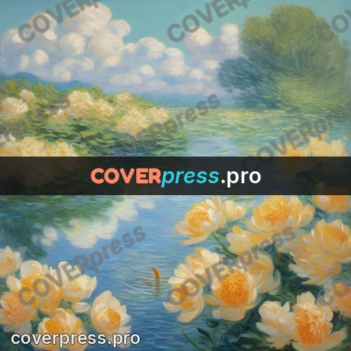 Monet style drawing: golden dragon in a pond