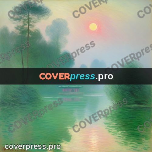 Monet style drawing: pavilion by water in fog
