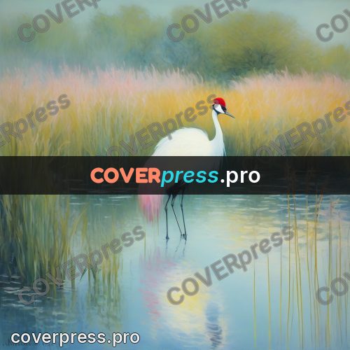 Monet style drawing: crane among the reeds