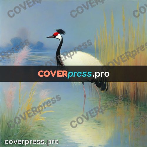 Monet style drawing: crane among the reeds