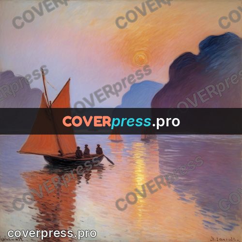 Monet style drawing: sailing boats by the cliffs