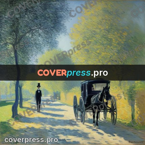Monet style drawing: horse carriage on an avenue