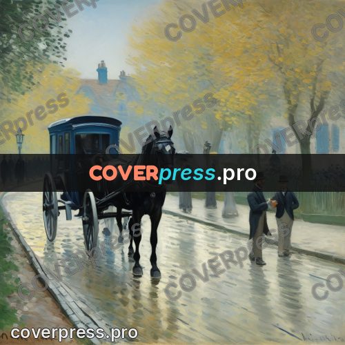 Monet style drawing: horse carriage on an avenue