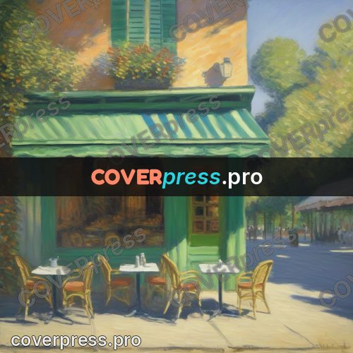 Monet style drawing: cafe with a green awning
