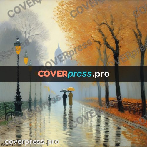 Monet style drawing: avenue in autumn rain
