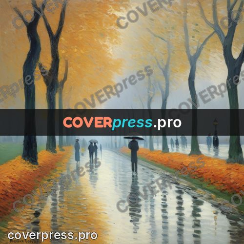 Monet style drawing: avenue in autumn rain