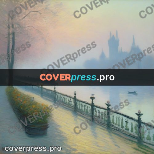 Monet style drawing: embankment in fog
