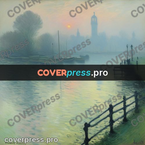 Monet style drawing: embankment in fog