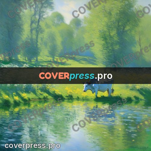 Monet style drawing: cow by the water