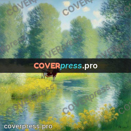 Monet style drawing: cow by the water