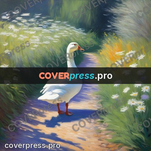 Monet style drawing: white goose on a path