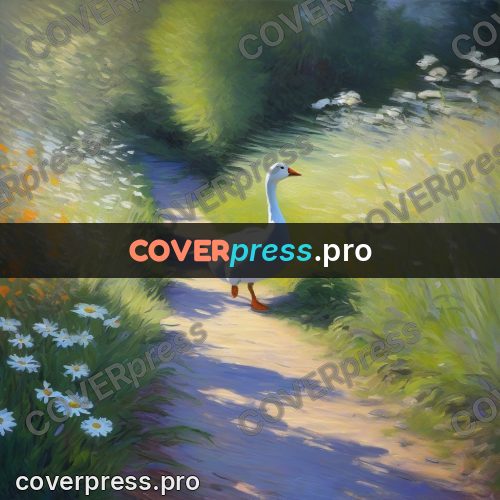 Monet style drawing: white goose on a path