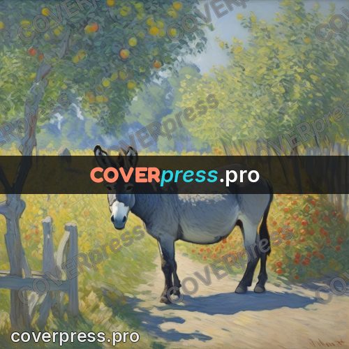 Monet style drawing: donkey by a stone wall