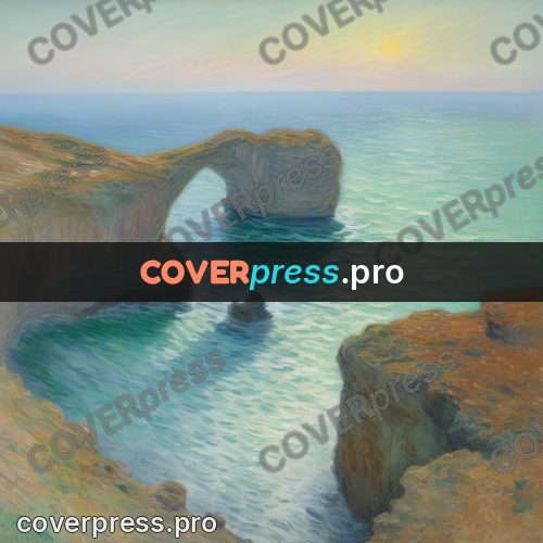 Monet style drawing: rock arch above the sea