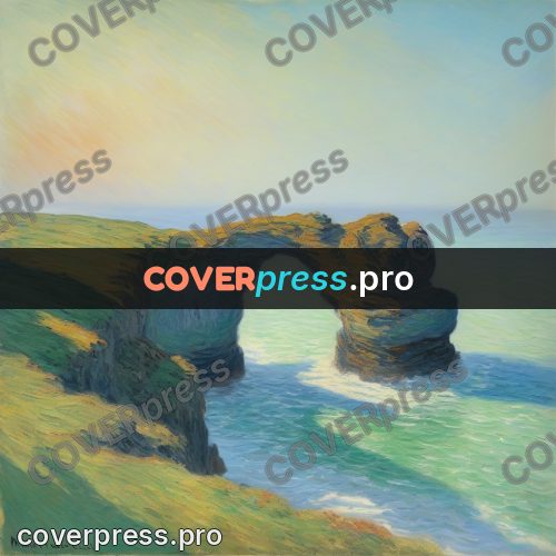 Monet style drawing: rock arch above the sea