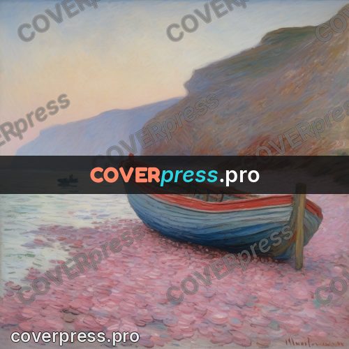 Monet style drawing: boat on a pink shore