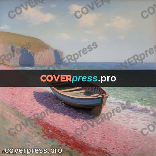 Monet style drawing: boat on a pink shore