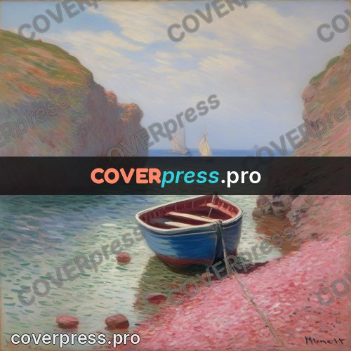 Monet style drawing: boat on a pink shore