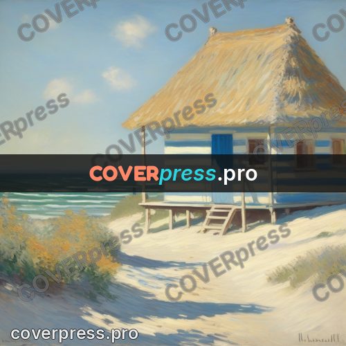 Monet style drawing: beach hut on the dunes