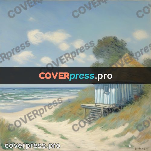 Monet style drawing: beach hut on the dunes