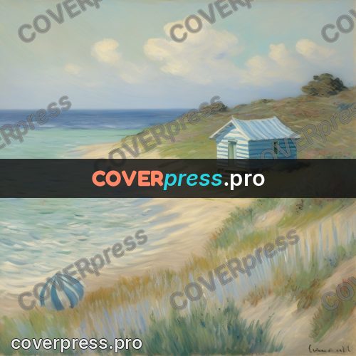 Monet style drawing: beach hut on the dunes