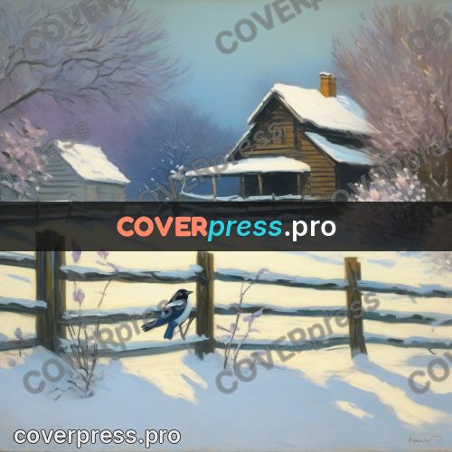 Monet style drawing: snowy yard with a fence
