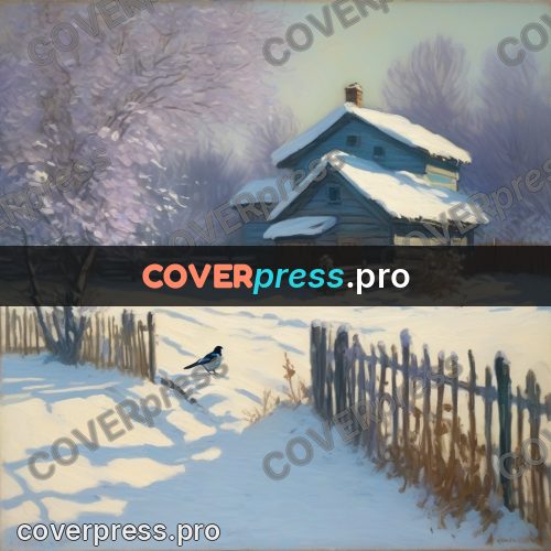 Monet style drawing: snowy yard with a fence