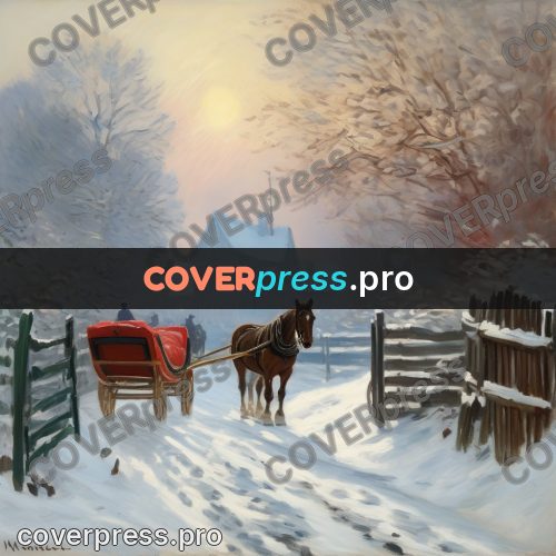 Monet style drawing: horse and sledge in the snow