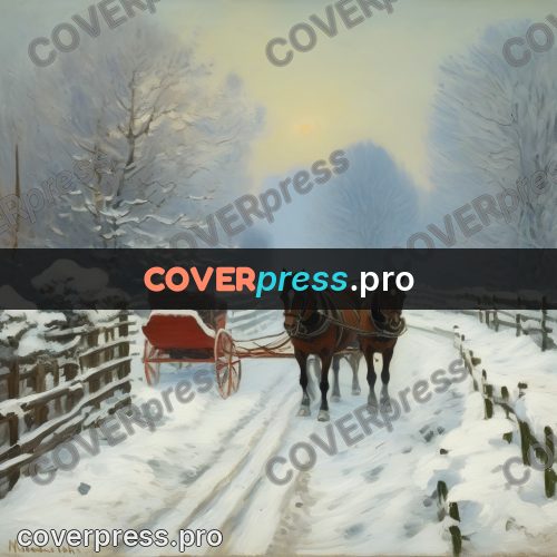 Monet style drawing: horse and sledge in the snow
